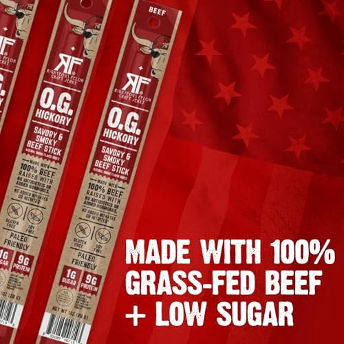 Righteous Felon Grass-Fed Meat Sticks - Low Sugar, High Protein Beef - OG Hickory, 24 pack