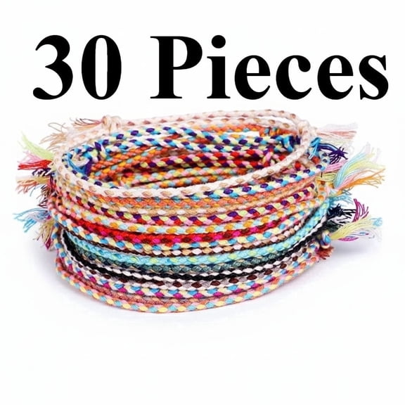 30 Pieces Friendship Bracelets Wave Handmade Woven Braided Bracelet Waterproof Rope Bracelet Surfer Adjustable Bohemian Wrist Cord for Women Men Jewelry Party Accessories (Stylish Style)