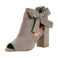 thumbnail image 4 of Heels for Women Peep Toe Fashion Cutout Suede Pumps Shoes Bowtie Ankle Strap High Block Heel Dressy Sandals Grey Size 8.5, 4 of 6