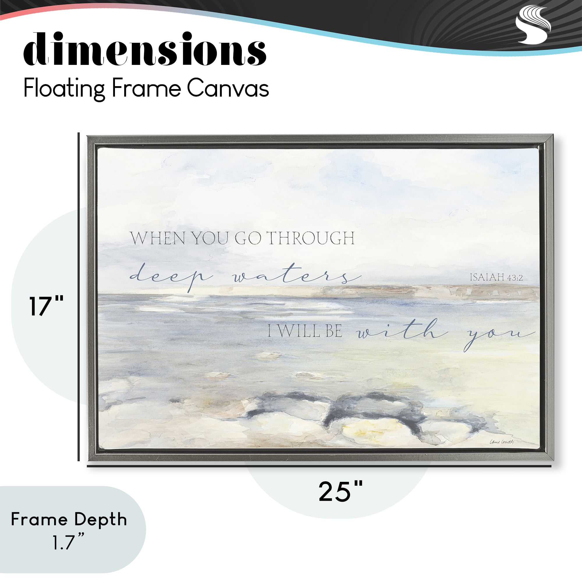 Stupell Industries Deep Waters Isaiah 43:2 Gray Framed Floater Canvas Wall Art, design by Lanie Loreth