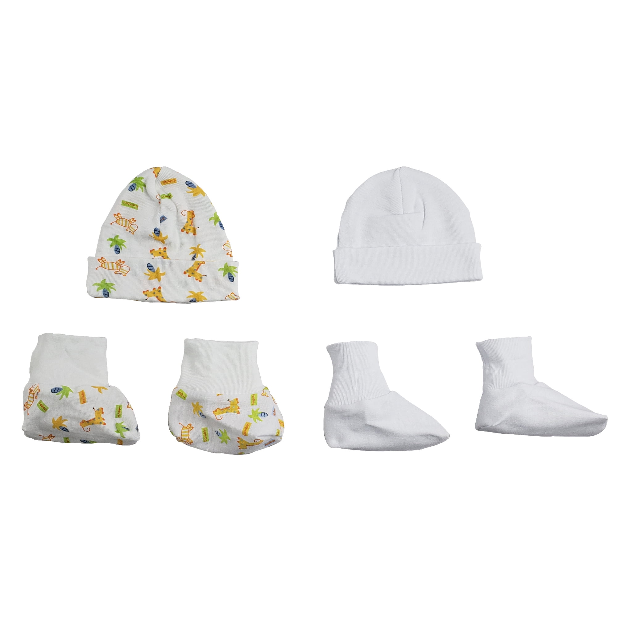 CS-0026 Caps, Booties, White & Yellow - Newborn - 4 Piece
