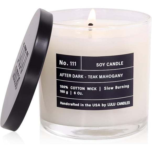 Lulu Candles | After Dark - Teak Mahogany| Luxury Scented Soy Jar Candle | Hand Poured in The USA | Highly Scented & Long Lasting- 6 Oz.