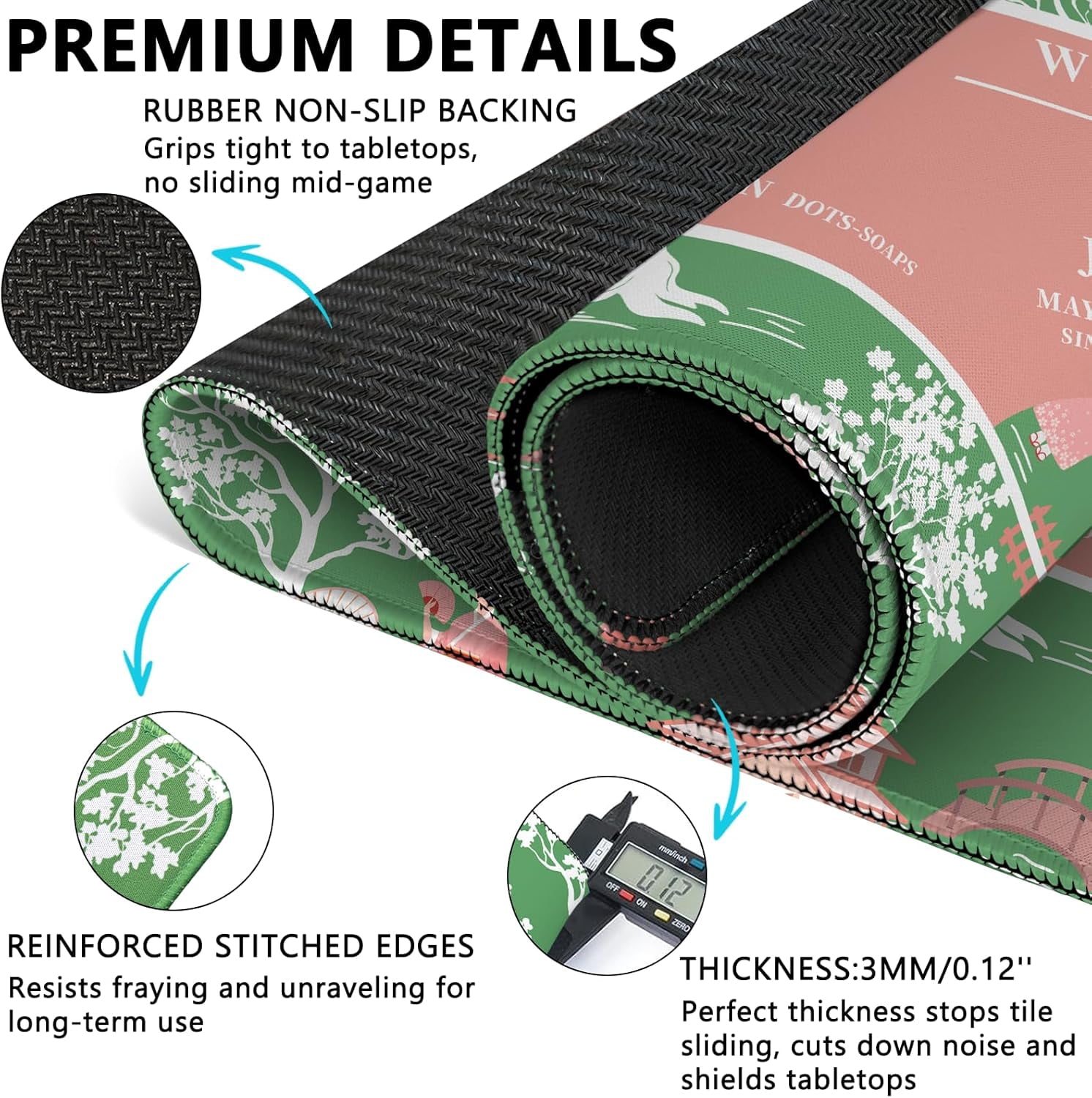 Mahjong Mat with Carrying Bag and 3 Dice, 31.5" X 31.5" Noise Reduction Mahjong Table Cover, Non Slip Gaming Mat for Board Tile Games Poker Card Dominoes, Mahjong Gifts for Women Mahjong Accessories
