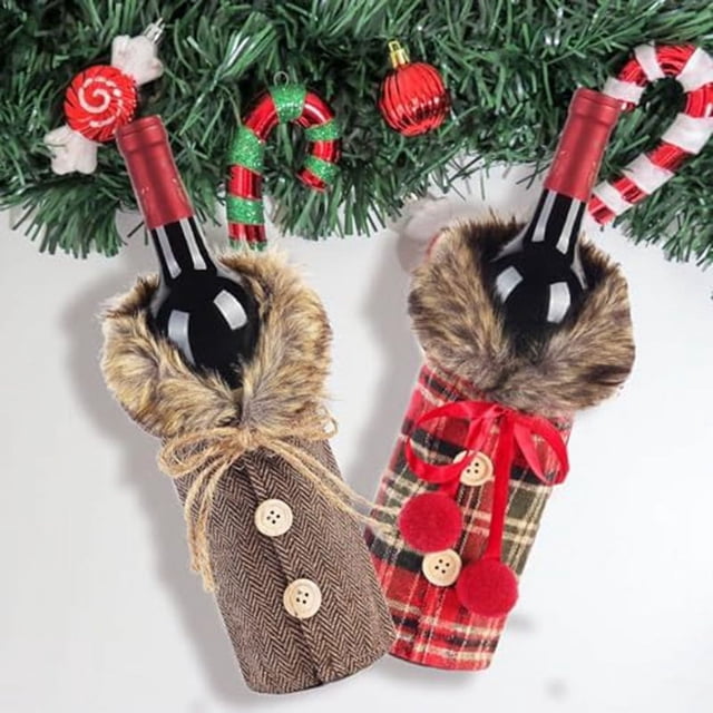 Fundas para botellas de vino de Navidad, decoración navideña con diseño de Papá Noel a rayas, 4 unidades