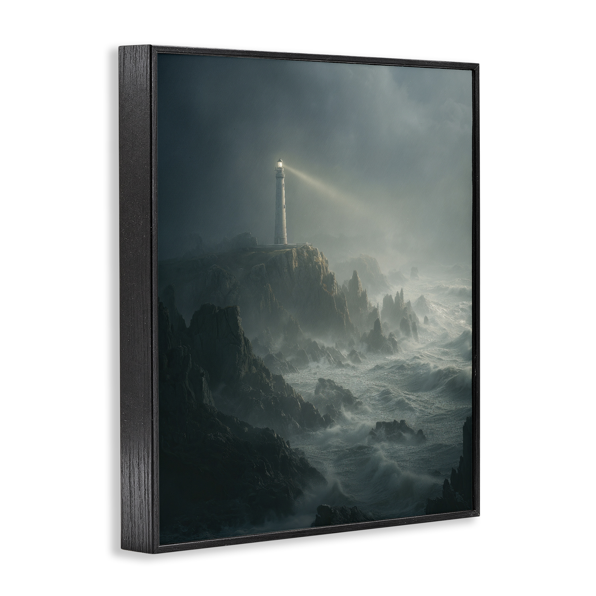 Lighthouse and Stormy Cliff Black Framed Giclee Art, design by Ziwei Li
