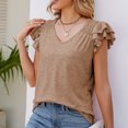 thumbnail image 4 of Pompotops Womens Spring And Summer Flounce V-neck Solid Color Bottom T-shirt Top Clearance, 4 of 5