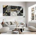 thumbnail image 4 of 3Pcs Black And Gold Wall Art Gold Foil Abstract Posters Pictures Marble Fluid Paintings Nordic Watercolor Gray White Ink Lines Canvas Prints for Modern Living Room Office Home Wall Decor Framed, 4 of 6