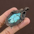 thumbnail image 4 of Natural Tibetan Turquoise Gemstone Copper Wire Wrap Gift Pendant 2.64", 4 of 6