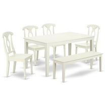 East West Furniture Capri 6-piece Wood Dining Set with Panel Back in Linen White