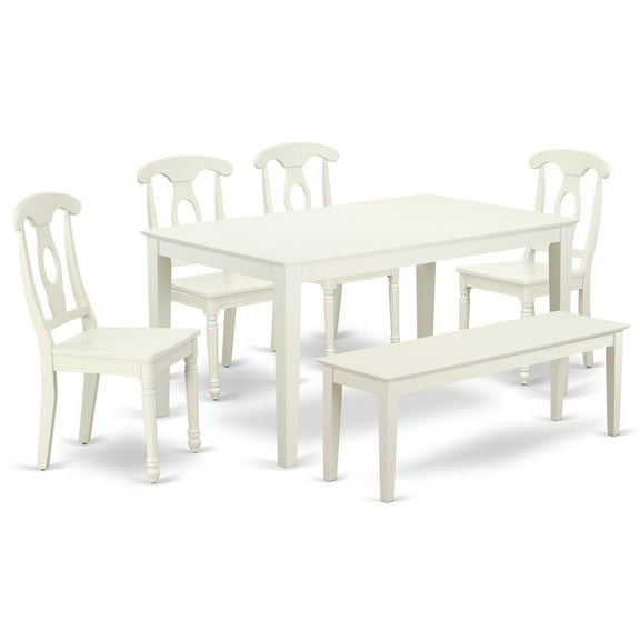 East West Furniture Capri 6-piece Wood Dining Set with Panel Back in Linen White