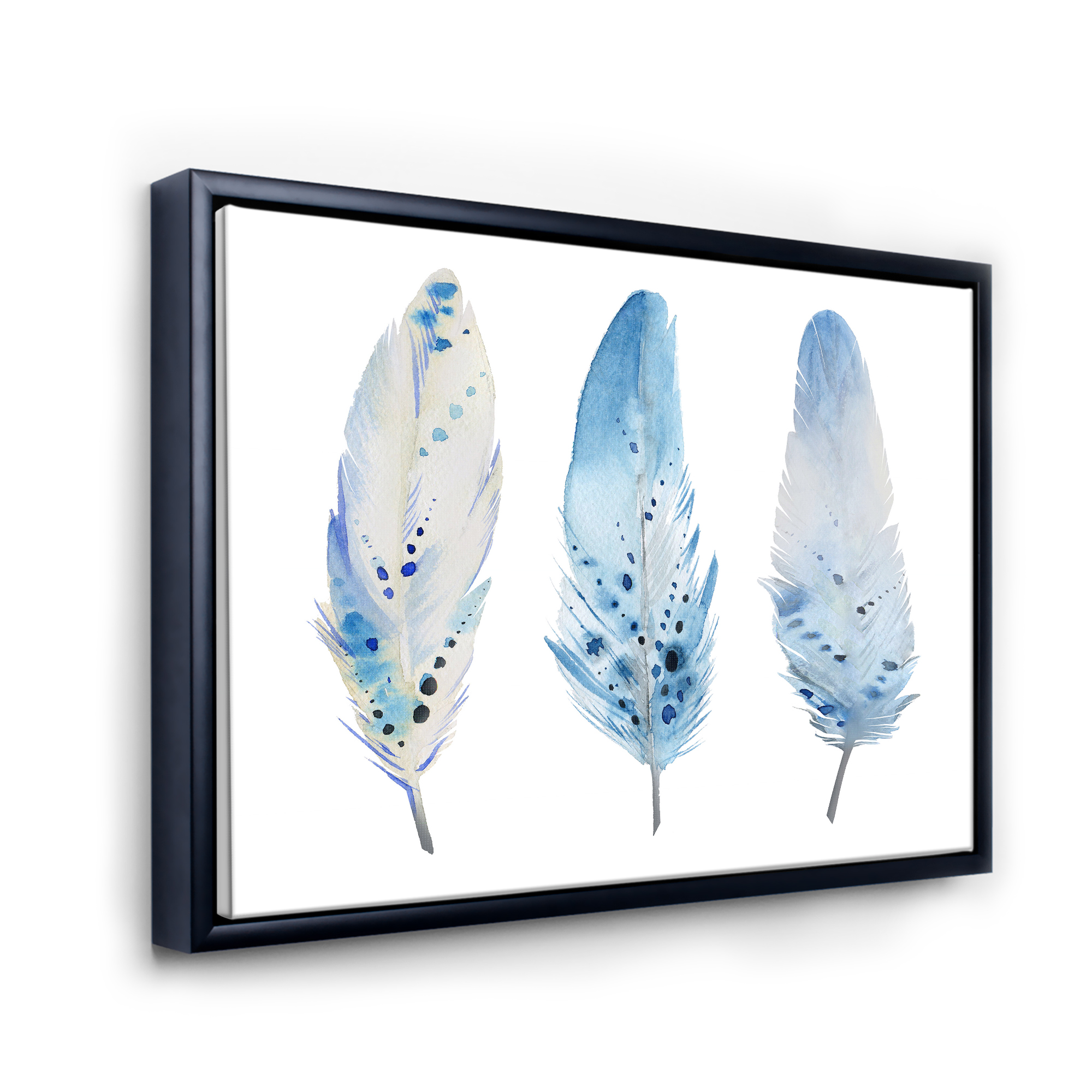 Designart 'Abstract Blue Boho Feathers II' Lake House Framed Canvas Wall Art Print