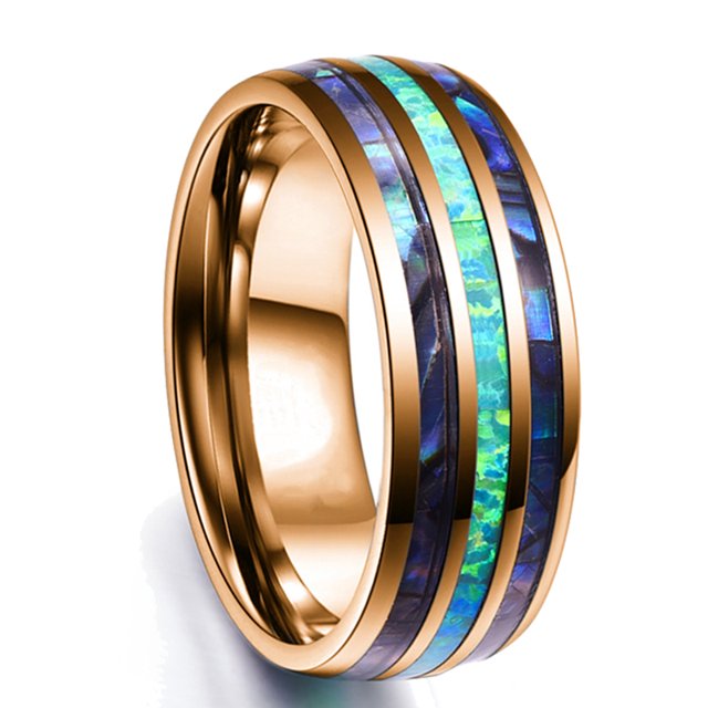 Fashion 8mm Men's Black Stainless Steel Ring Colorful Abalone Shell Inlay Beveled Edged Titanium Ring Men's Wedding Band Style7 11