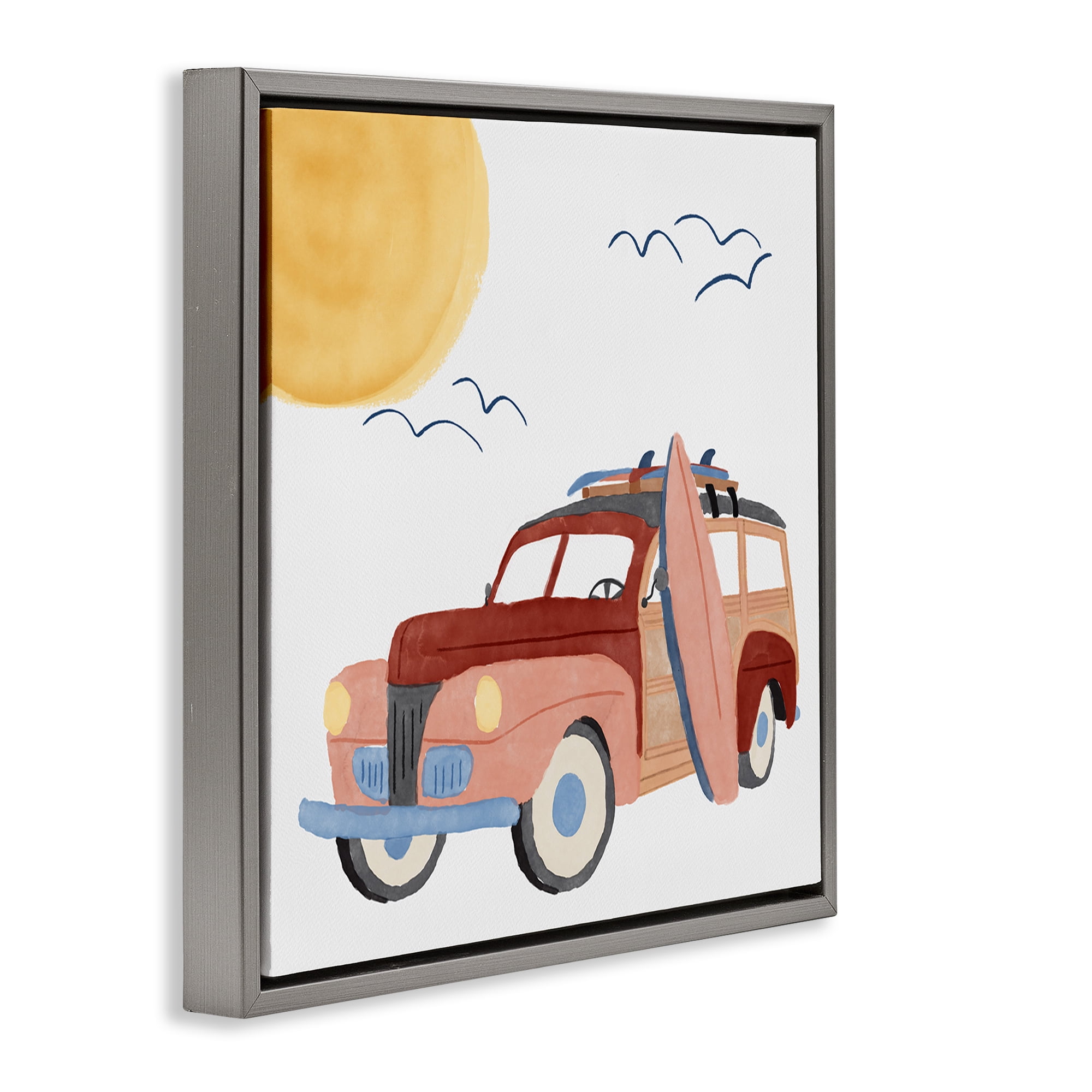 Stupell Industries Summer Surf Wagon Transportation Painting Gray Floater Framed Canvas Art Print Wall Art, 18 x 18