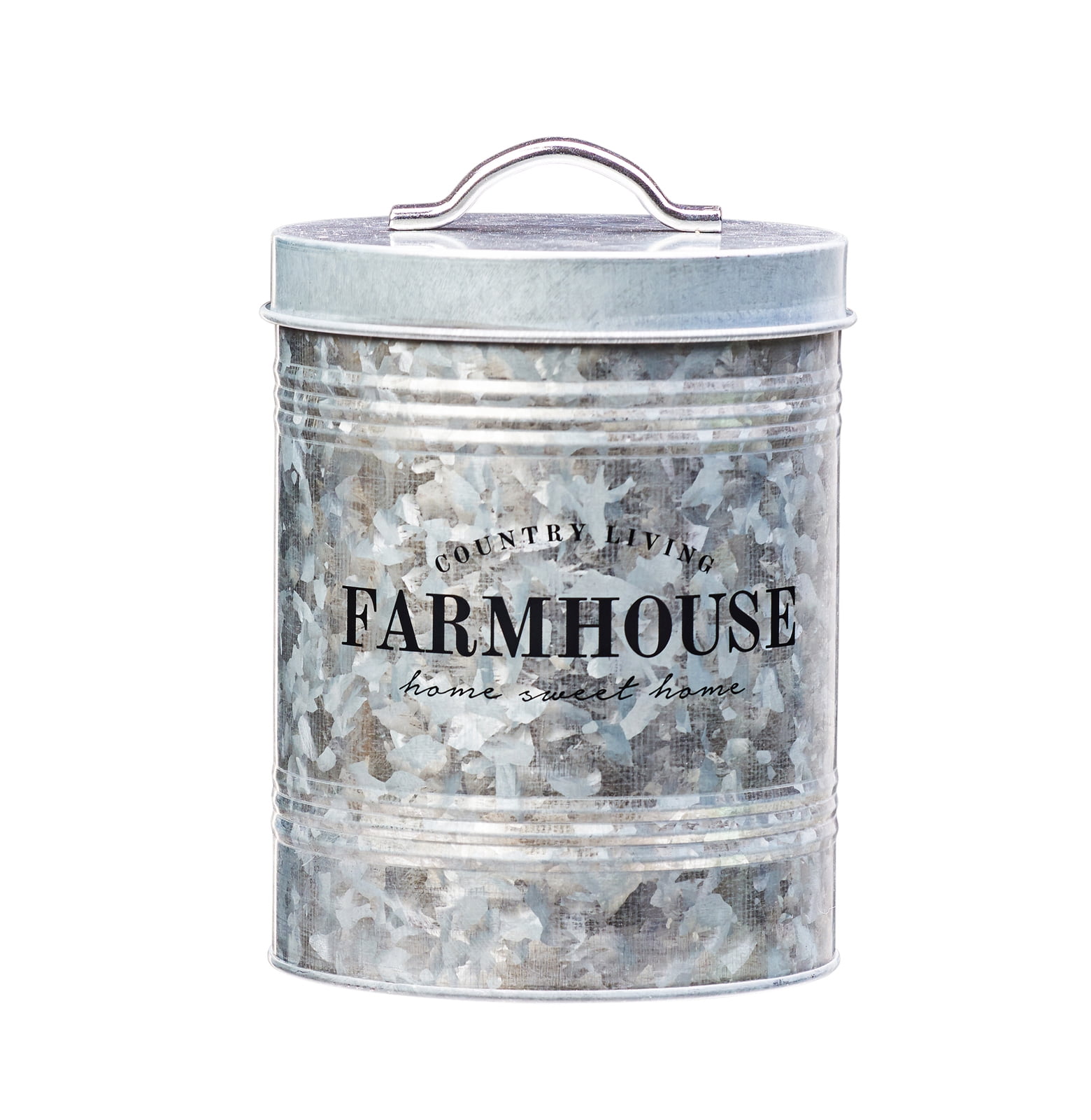 Farmhouse Style Galvanized Round Kitchen Canister Set Metal Storage Boxes 