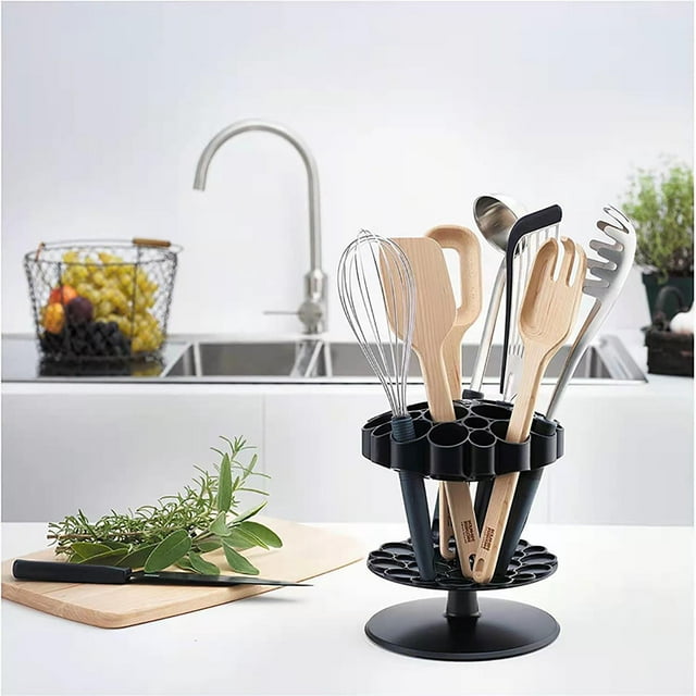 Ganchos para colgar utensilios de cocina giratorios, organizador de múltiples compartimentos para guardar tenedores, cucharas, cuchillos y otras herramientas de cocina con divisor extraíble.