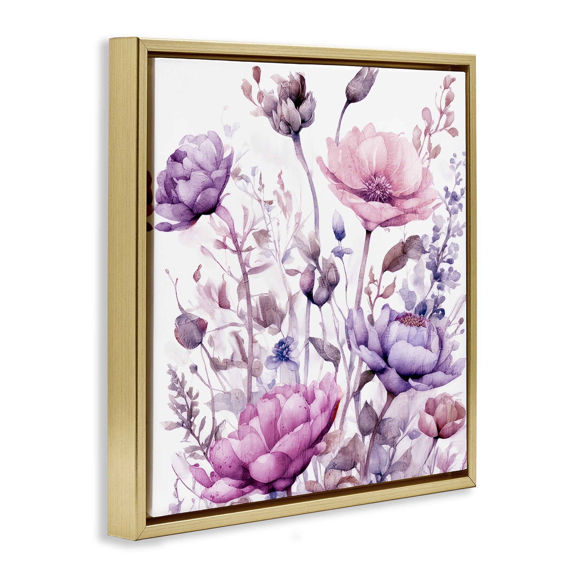 Stupell Industries Purple & Pink Florals Gold Framed Floater Canvas Wall Art, design by Kim Lewis