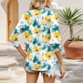thumbnail image 5 of Spring Summer 3/4 Length Sleeve Tops Floral Printed T-Shirt Henley Neck Tee Short Sleeve Shirts Smocked Cuffed Sleeve Tunic Blouses Comfort Casual Tee Shirts Going Out Blosues, 5 of 6