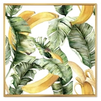 Designart 'Leaves With Ripe Bananas' Nautical & Coastal Framed Canvas Wall Art Print