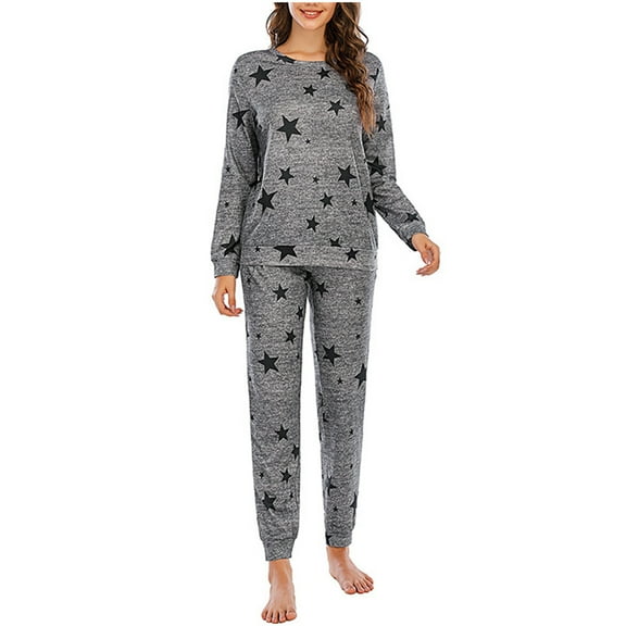 Stamzod Women's Pajama Set Clearance 2 Peice Set Star Print Loose Pullover Tops Round Neck Long Sleeve Pants Large Size Women Lounge Sets