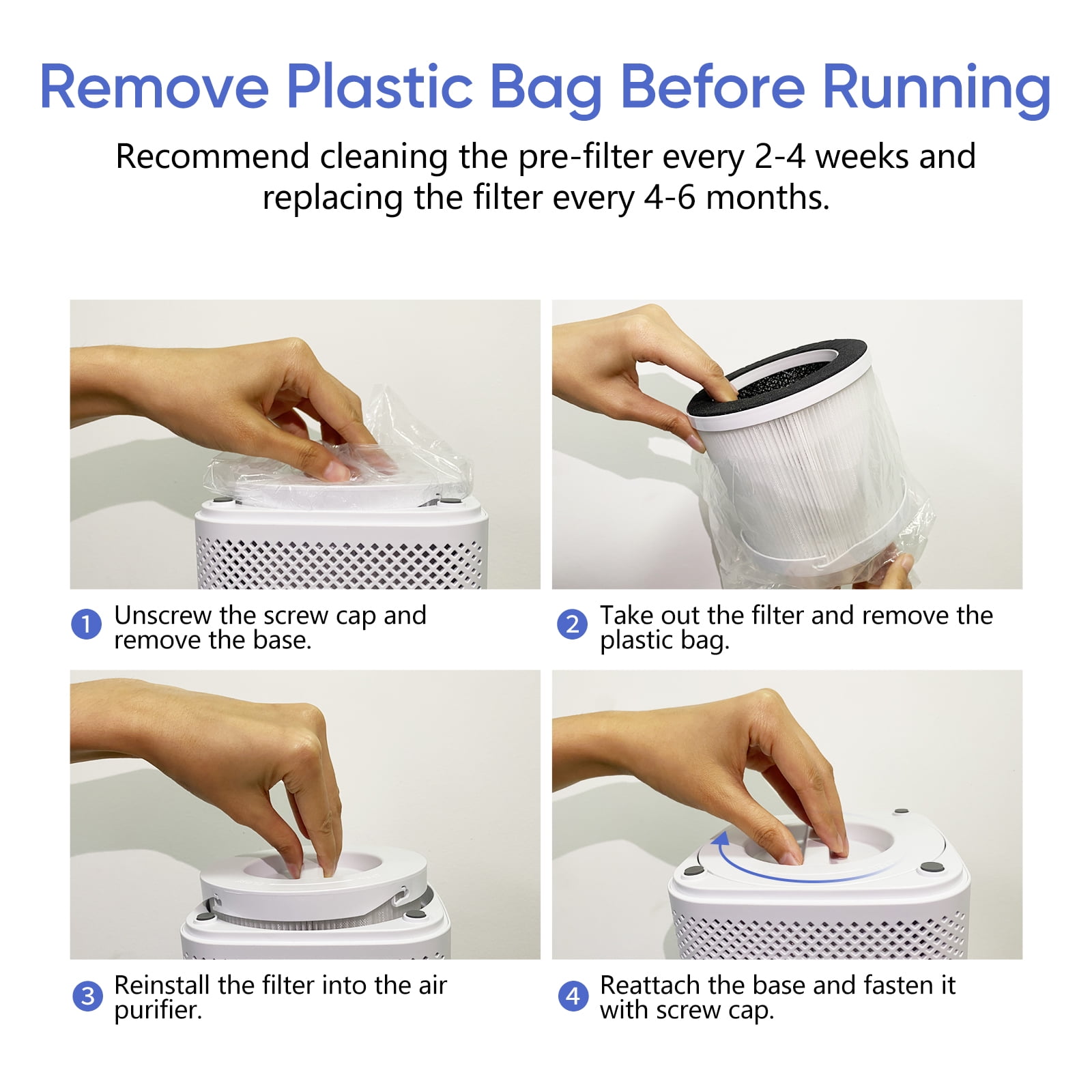 EVERKING Air Purifier for Allergies and Asthma, Desktop HEPA Air Cleaner for Bedroom, Home & Office