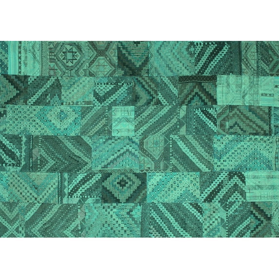 Ahgly Company Machine Washable Indoor Rectangle Abstract Turquoise Blue Contemporary Area Rugs, 6' x 9'