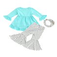 thumbnail image 2 of Little Girls Ruffle Flare Tunic Dress Top Striped Leggings Pants 2PC Outfits Set, 2 of 6