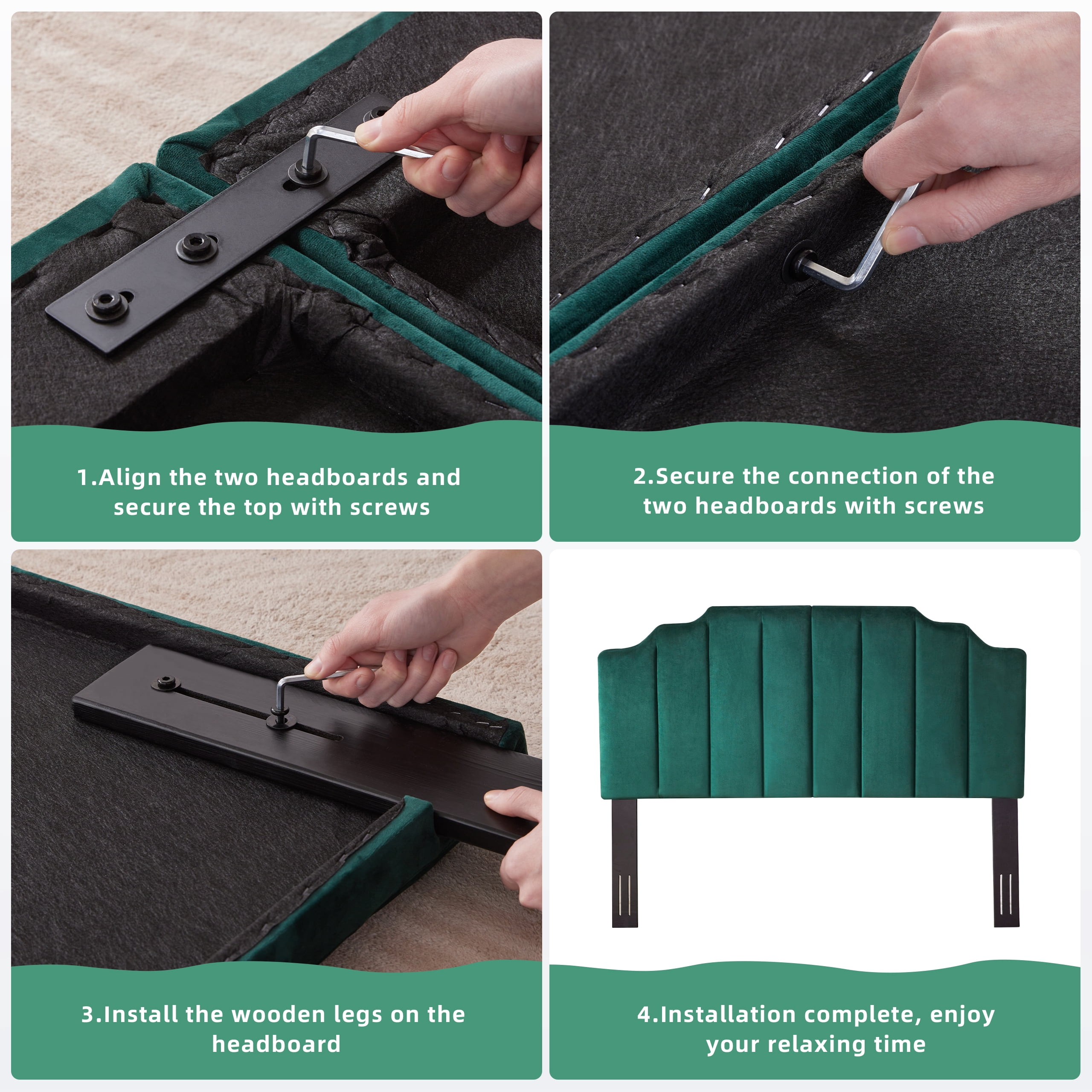 Weture Tufted Velvet Upholstered Sleigh Headboard, Queen, Dark Green