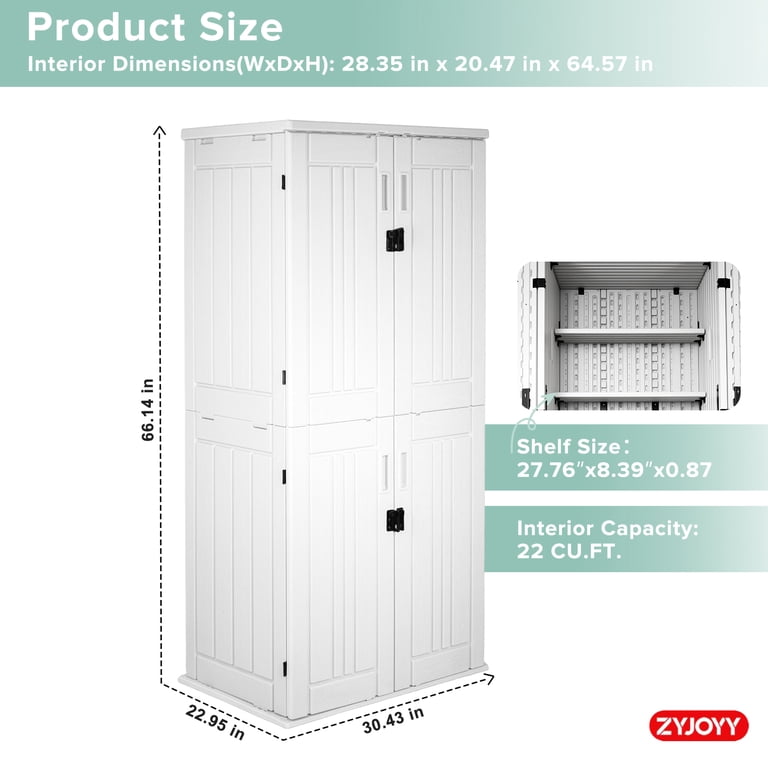 ZYJOYY, Outdoor Storage Cabinet, 30 Cu ft, White Waterproof Resin