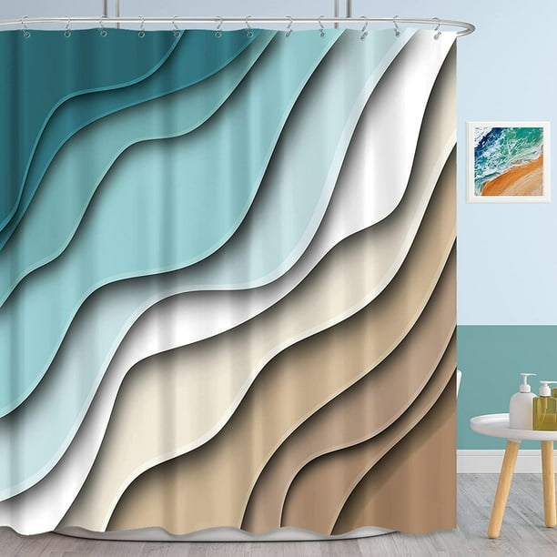 Small Stall Ombre Brown Cream Shower Curtain for Bathroom 36Wx72H Inch  Single Half Narrow RV Abstract Teal Ocean Wave Beach Bath Accessories  Modern Home Decor Aesthetic Fabric 7 Pack Hooks 