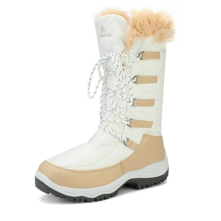 

Dream Pairs Women s Winter Waterproof Warm Mid Calf Snow Boots Outdoor Hiking Snow Boots MAINE BEIGE/WHITE Size 10