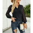 thumbnail image 5 of TEMOFON Womens Long Sleeve V Neck Shirts Casual Fall Loose Tunic Tops Waffle Knit Trendy Lace Blouses Black Tees, 5 of 7