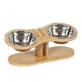 thumbnail image 1 of Tazón Elevado para Gatos con Cuenco de Acero Inoxidable Resistente Base Antideslizante Adaptable Plato Ajustable de Madera Diseño Desmontable, 1 of 9