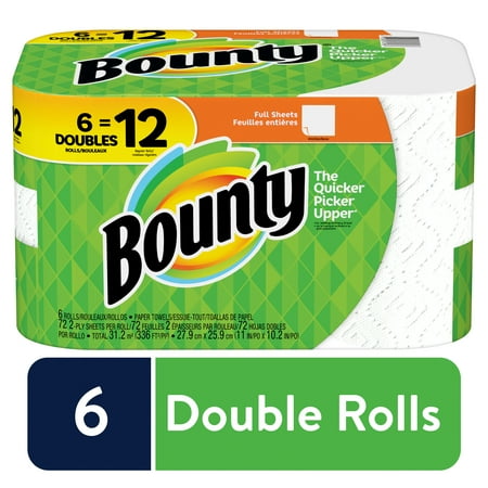 Bounty Paper Towels, White, 6 Double Rolls = 12 Regular Rolls