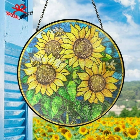 Sunflower Suncatcher, Sunflower Stained Glass Hanging, Flower Garden Gift Home Decor, Floral Window Decor, Sunflower Suncatcher,Flower Decor