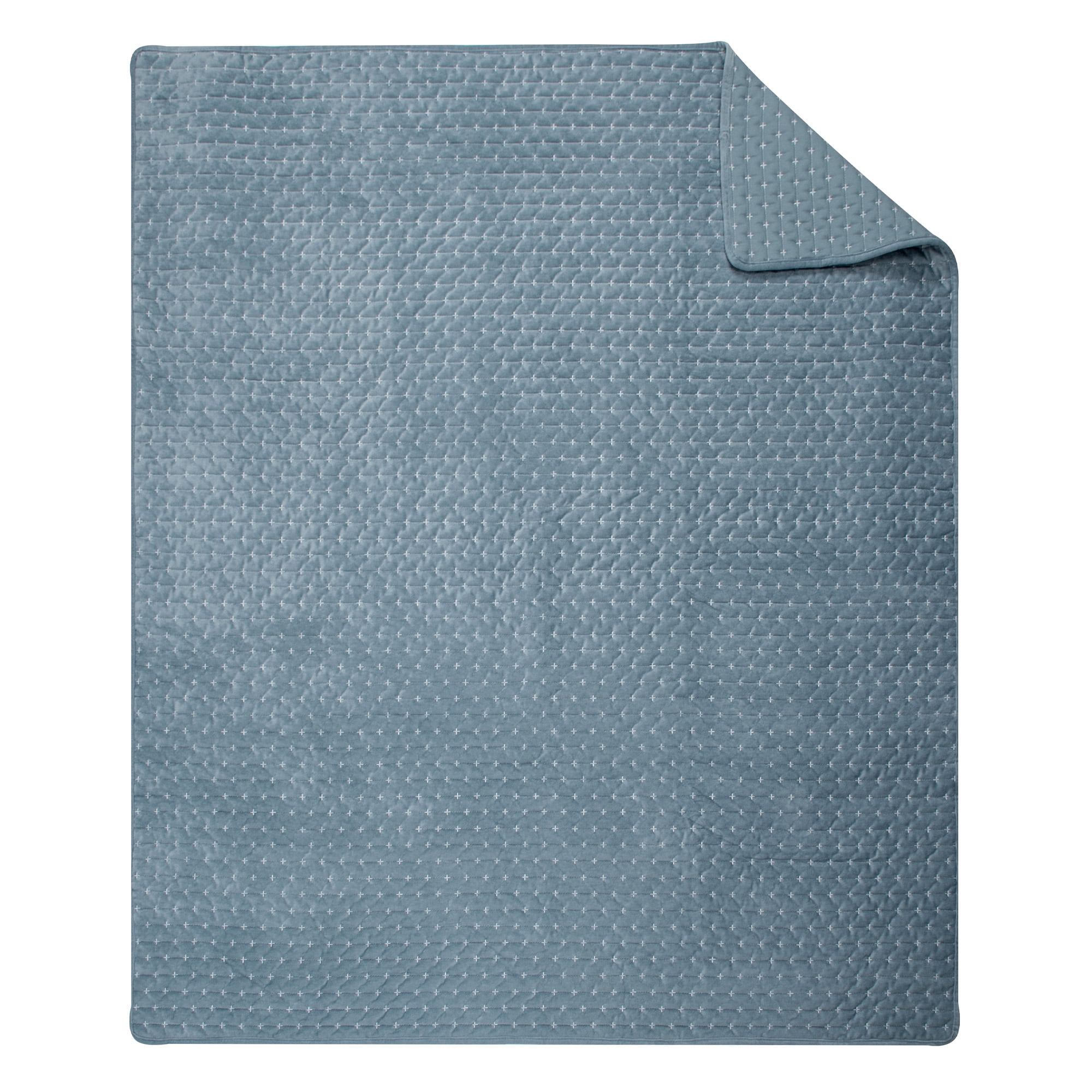Levtex Home - Velvet Stitch - Throw - Cross Stitch Velvet - Chambray with White - Quilt (50x60in.) and Sham 50x60in. - Polyester