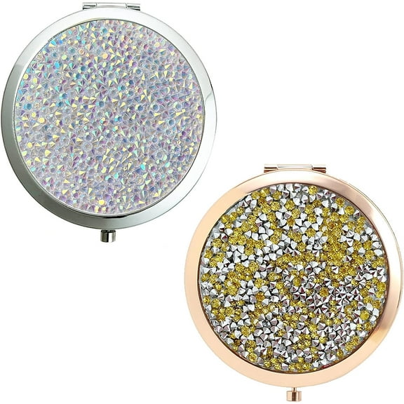 LINLIN 2 Pcs Compact Mirror for Handbag,Round Double-Sided Mirror Portable Pocket Mirror Snap-Button Folding Mirror Travel Vanity Mirror, Handheld Double-Sided Mirror