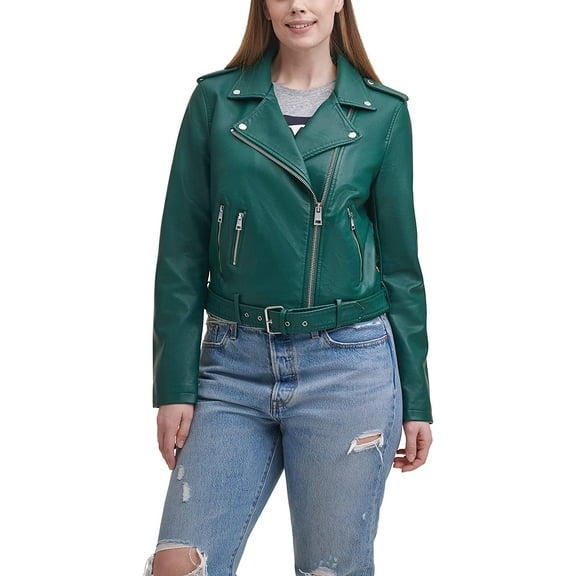 Levis Womens Faux Leather Belted Motorcycle Jacket Standard and Plus Sizes Plus Size 2X Forest Biome