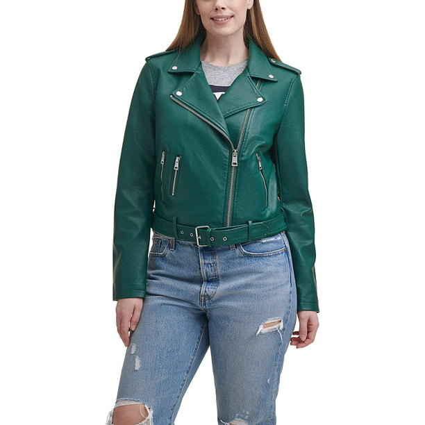 Levis Womens Faux Leather Belted Motorcycle Jacket Standard and Plus Sizes  Plus Size 3X Forest Biome 