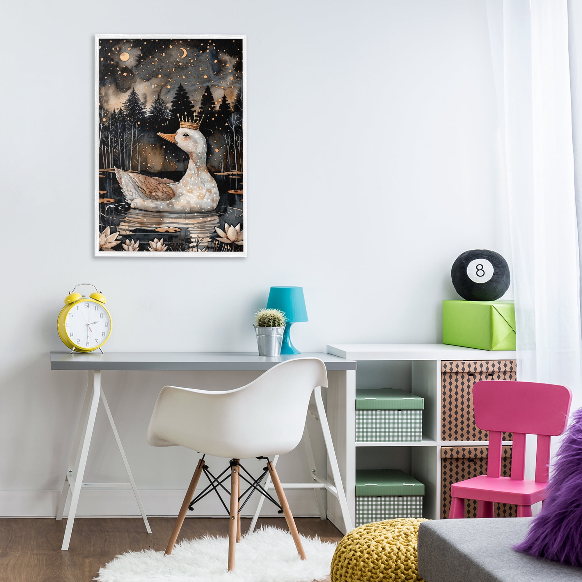 Stupell Industries Regal Duck at Night Animals & Insects Painting White Framed Art Print Wall Art, 20 x 30