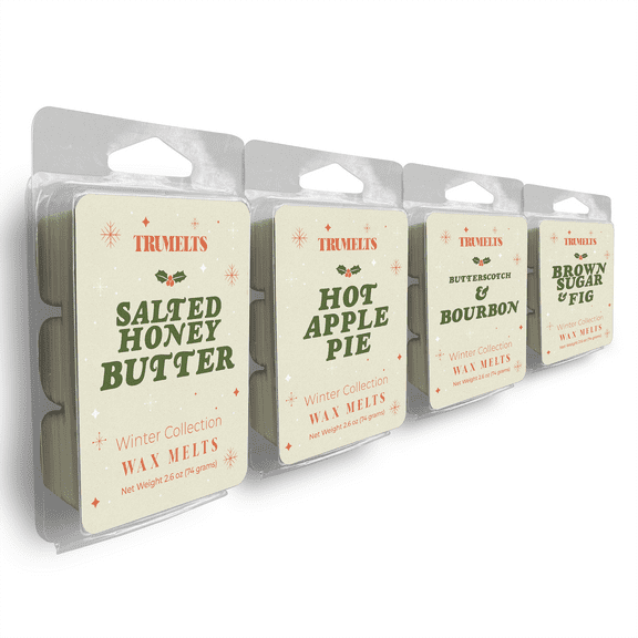 Holiday Soy Wax Melt Variety 4 Pack Dye Free | Salted Honey Butter, Butterscotch and Bourbon, Brown Sugar and Fig, Hot Apple Pie | 4 Highly Winter Scented Dyeless 2.6 oz Bars