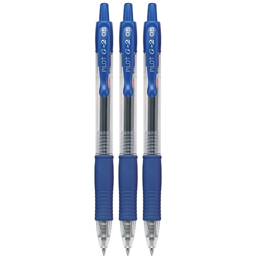 Pilot G2 Retractable Rollerball Gel Pens, Extra Fine Point, 0.5mm, Blue Ink, 3 Count