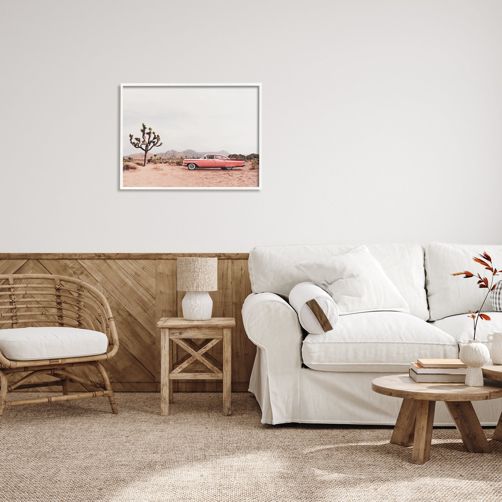 Stupell Industries Vintage Car in Desert Scenery Nature Photography White Framed Art Print Wall Art, 30 x 24