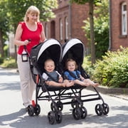 Costway Foldable Twin Baby Double Stroller Ultralight Umbrella Stroller Pushchair Black