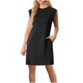 thumbnail image 2 of Maqroz Casual Dresses for Women Summer Plus Size Crew Neck Sleeveless Mini Dress Loose Slit Basic T Shirt Dresses with Pockets Vestido Corto Black XL, 2 of 6