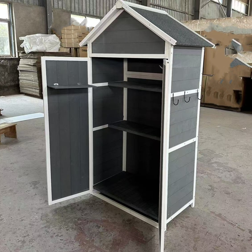 Outdoor Storage Cabinet, Wood Garden Shed with Waterproof Roof and Sturdy Lockable Doors, Outside Tool Shed, Grey
