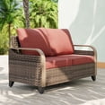 thumbnail image 2 of EAGLE PEAK Wicker Outdoor Furniture Loveseat Sofa w/ Cushions, Small Balcony Furniture Outdoor Loveseat 2 Seat Couch for Backyard Deck Porch, Brown/Red, 2 of 8
