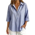 thumbnail image 7 of Qgtaibl Womens Striped Tunic Tops Trendy 3/4 Length Sleeve Lapel Half Button Down Shirts Lightweight Loose Fit Casual Blouse Blue XXL, 7 of 7