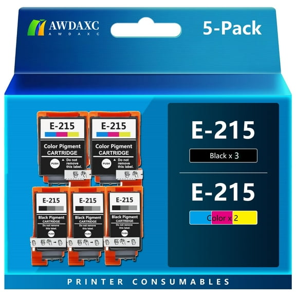 AWDAXC 215 Ink Cartridges Combo Pack Compatible for epson 215 T215 T215120 T215530 Ink Cartridge with WF-100 Printer, , Easy Installation, 5 Pack - (3 x Black, 2 x Color)