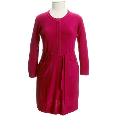 Women's Plus Belted Henley Sweater Dress