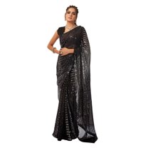 Traditional Ethnicwear Black Georgette Sequins Embroidery Saree
